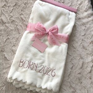 Logan + Lilly "Born 2026" Pink Embroidered Baby Blanket